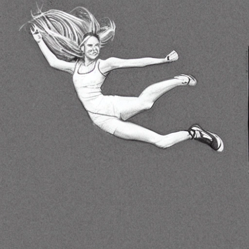 beutifull girl jumping, Pencil Sketch