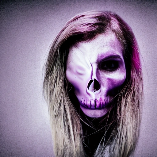 Exulansic, exulansis, exiled, woman, female, pain, purple, skull