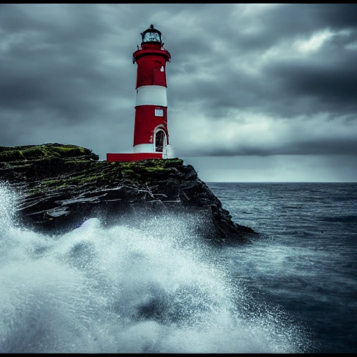 lighthouse in the stormy ocean, 4k, photo professional, sky  cloudy