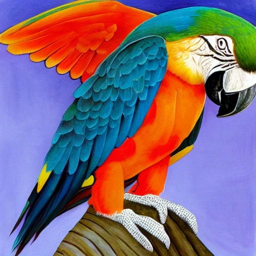 
realistically painted full-length macaw