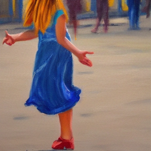 A beautiful girl is dancing in the street, Oil Painting