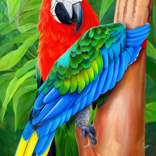 
realistically painted full-length macaw