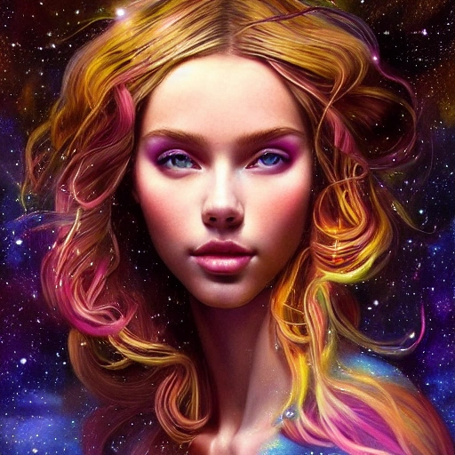 ultra realistic photo portrait of Scarlett Leithold cosmic energy, colorful, painting burst, beautiful symmetrical face, nonchalant kind look, realistic round eyes, tone mapped, intricate, elegant, highly detailed, digital painting, artstation, concept art, smooth, sharp focus, illustration, dreamy magical atmosphere, art by artgerm and greg rutkowski and alphonse mucha, 4k, 8k