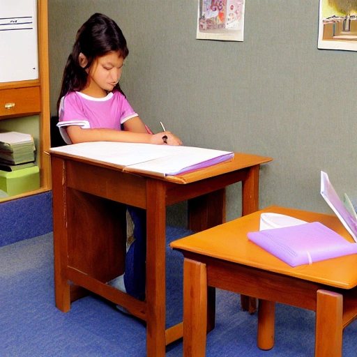 Artwork school studyroom book boy desk little girl