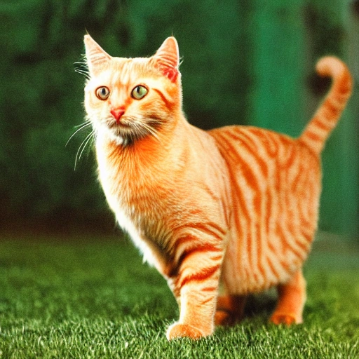 realistic and detailed color photograph showing a blond cat walking in Manhatan