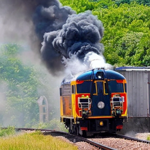 train en feu roulant sur l'océan