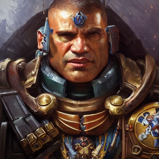 Rafael correa delgado as a Warhammer 40k Battle brother, portrait, fantasy, intricate, elegant, highly detailed, digital painting, artstation, concept art, smooth, sharp focus, illustration, art by artgerm and greg rutkowski and alphonse mucha
