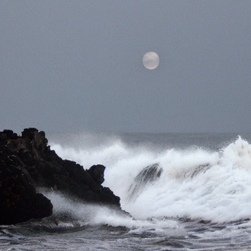 Mare mosso, nave passeggeri, luna sfondo