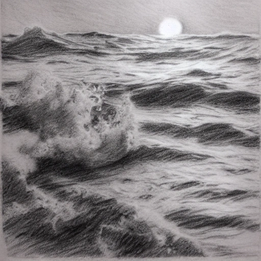 Mare mosso, nave passeggeri, luna sfondo, Pencil Sketch