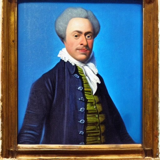 bourgeois man, blue background, 8k, highly detailed, 18th century portrait, beautiful lighting