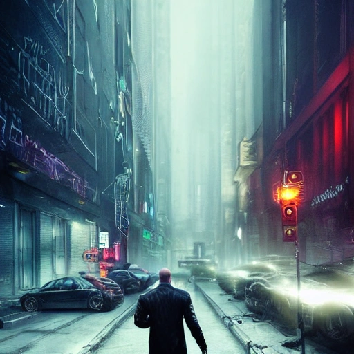  a guy a mix between bruce willis and jason statham, full portrait, walking on the city street at night, cyber punk style, open black jacket, night city scene, highly detailed, photorealistic, octane render, 8 k, unreal engine. art by greg rutkowski, Cartoon