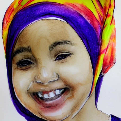  hijab, smiling young girl, school, Water Color, Pencil Sketch