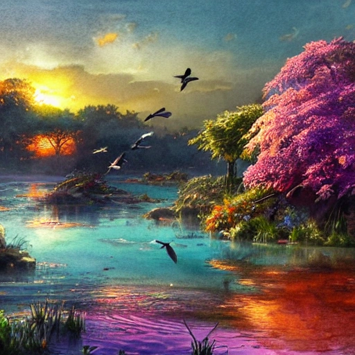 detailed watercolor painting of a beautiful fantasy landscape, c ...
