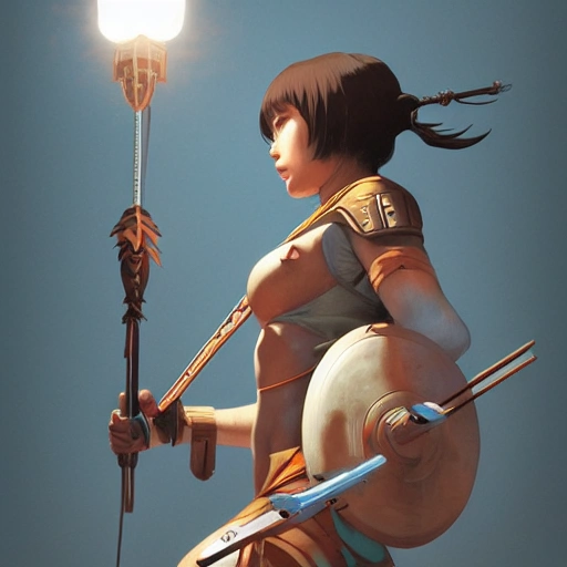 ancient warrior girl, Cinema 4D, light colors, sitting position, fine details. anime. realistic shaded lighting poster by ilya kuvshinov katsuhiro otomo ghost, medical illustration, detailed concept art by Greg Rutkowski and Norman Rockwell and Sky Sewa, Tristan Eaton