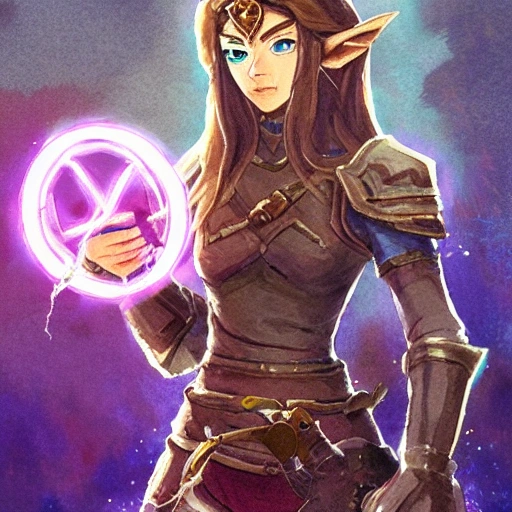 {{{long haired mage woman in ancient leather armor}}}, 1girl, holding a spell book in her hand, {in style of the legend of zelda breath of the wild character art work}, waist up portrait, digital water colors, sharp focus, face focus, detailed face and eyes, solid color background, masterpiece, artstation