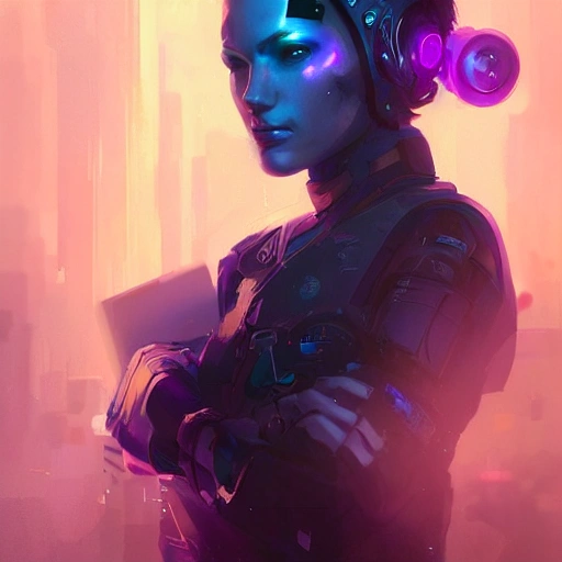 a beautiful portrait of a cute cyberpunk woman by greg rutkowski and wlop, purple blue color scheme, high key lighting, digital art, highly detailed, fine detail, intricate, ornate, complex 