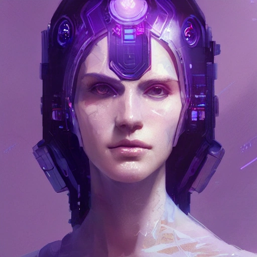 a beautiful portrait of a cute cyberpunk woman by greg rutkowski and wlop, purple blue color scheme, high key lighting, digital art, highly detailed, fine detail, intricate, ornate, complex 