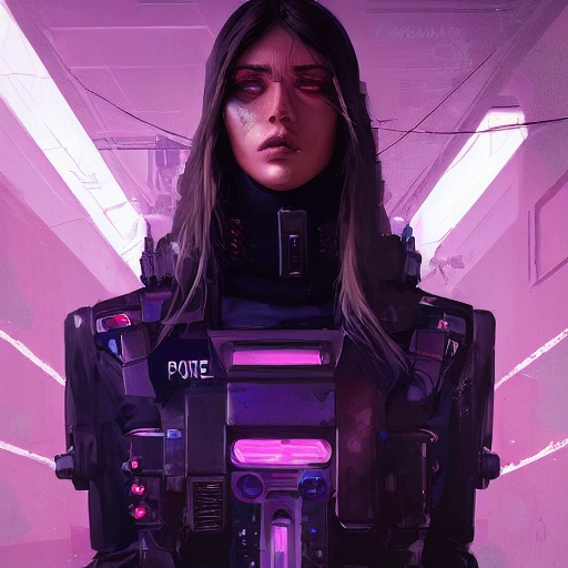 a beautiful portrait of cyberpunk police woman by greg rutkowski and wlop, black purple blue red color scheme, street fashion, high key lighting, face focus, detailed face, digital art, highly detailed, fine detail, intricate, ornate, complex 