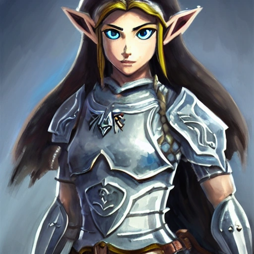 {{{long haired female human knight in light steel armor}}}, 1girl, holding a sword, {{in style of the legend of zelda breath of the wild character art work}}, waist up portrait, digital water colors, sharp focus, face focus, detailed face and eyes, simple solid color background, masterpiece, artstation