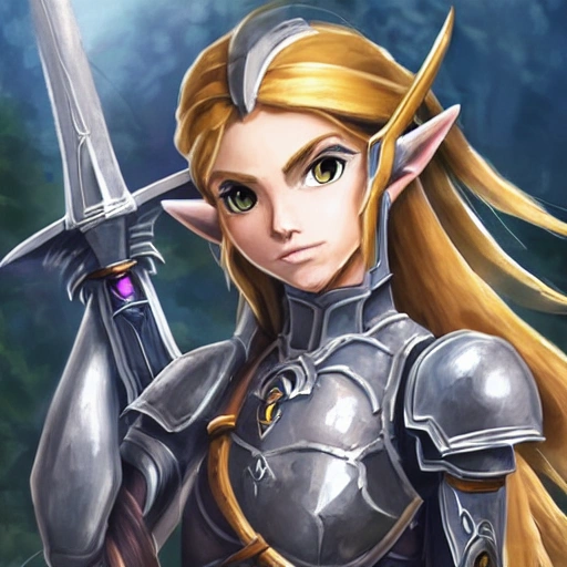 {{{long haired female human knight in light steel armor}}}, 1girl, holding a sword, {{in style of the legend of zelda breath of the wild character art work}}, waist up portrait, digital water colors, sharp focus, face focus, detailed face and eyes, simple solid color background, masterpiece, artstation