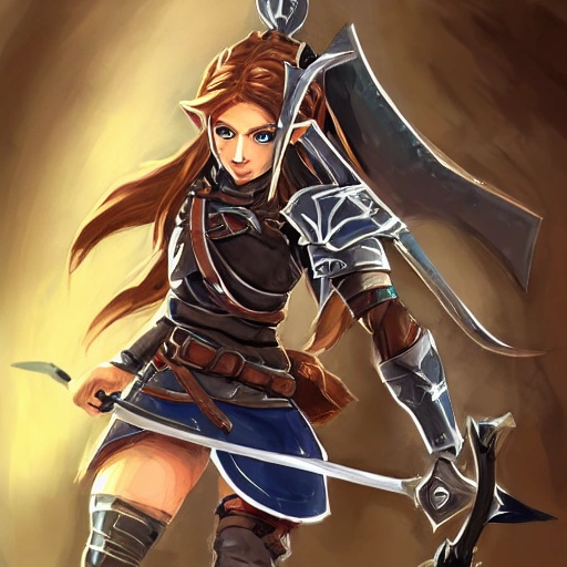 {{{long haired female human knight in dark steel armor}}}, 1girl, holding a sword, {{in style of the legend of zelda breath of the wild character art work}}, waist up portrait, digital water colors, sharp focus, face focus, detailed face and eyes, simple solid color background, masterpiece, artstation