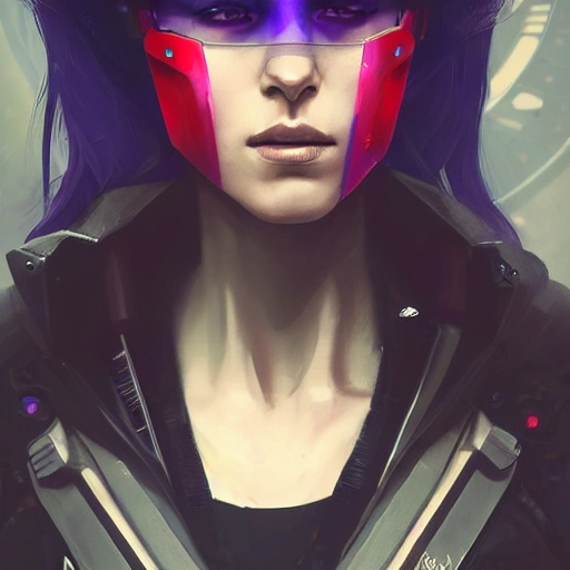 {{{a beautiful portrait of cyberpunk police woman by greg rutkowski and wlop}}}, black purple blue red color scheme, {visible hair and eyes with no headgear}, {street fashion and tactical gear}, high key lighting, detailed face, face focus, detailed ayes, digital art, highly detailed, fine detail, intricate, complex 