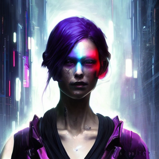 {{{a beautiful portrait of cyberpunk woman by greg rutkowski and wlop}}}, black purple blue red color scheme, {visible hair and eyes with no headgear}, {street fashion and leather outfit}, high key lighting, detailed face, face focus, detailed ayes, digital art, highly detailed, fine detail, intricate, complex 