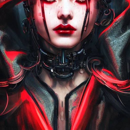 {{{a beautiful portrait of cyberpunk woman by greg rutkowski and wlop}}}, black and red color scheme, {visible hair and eyes with no headgear}, {street fashion and leather outfit}, high key lighting, detailed face, face focus, detailed ayes, digital art, highly detailed, fine detail, intricate, complex 