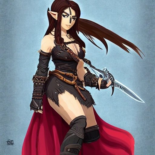 {{{long haired dark fantasy female warrior in ancient leather armor}}}, 1girl, {{in style of the legend of zelda breath of the wild character art work}}, {dark red and black color scheme}, strong and curvy body, waist up portrait, digital water colors, sharp focus, face focus, detailed face and eyes, simple solid color background, masterpiece, artstation