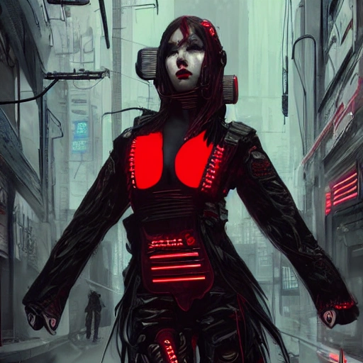 {{{a beautiful portrait of cyberpunk woman by greg rutkowski and wlop}}}, black and red color scheme, {visible hair and eyes with no headgear}, {street fashion and leather outfit}, high key lighting, detailed face, face focus, detailed ayes, digital art, highly detailed, fine detail, intricate, complex 