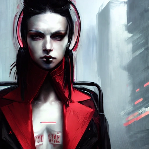 {{{a beautiful portrait of cyberpunk woman by greg rutkowski and wlop}}}, black and red color scheme, {visible hair and eyes with no headgear}, {street fashion and leather outfit}, high key lighting, detailed face, face focus, detailed ayes, digital art, highly detailed, fine detail, intricate, complex 