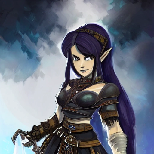 {{{llong black haired dark fantasy female mage in ancient leather clothing}}, 1girl, {{in style of the legend of zelda breath of the wild character art work}}, {dark color scheme}, strong and busty body, waist up portrait, digital water colors, sharp focus, face focus, detailed face and eyes, simple solid color background, masterpiece, artstation