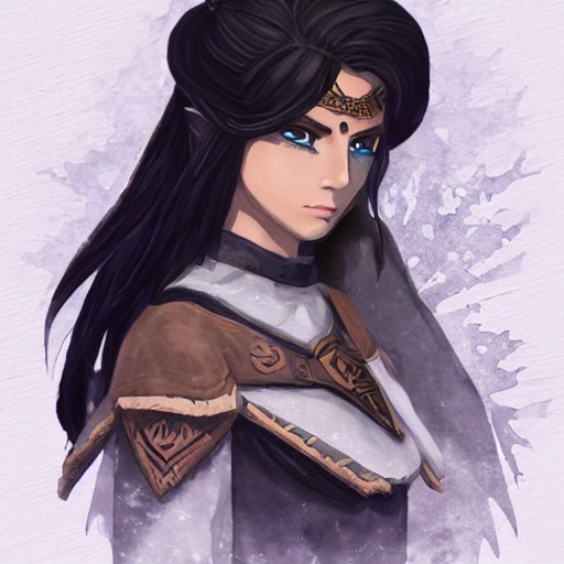 {{{llong black haired dark fantasy female mage in ancient leather clothing}}, 1girl, {{in style of the legend of zelda breath of the wild character art work}}, {dark color scheme}, strong and busty body, waist up portrait, digital water colors, sharp focus, face focus, detailed face and eyes, simple solid color background, masterpiece, artstation