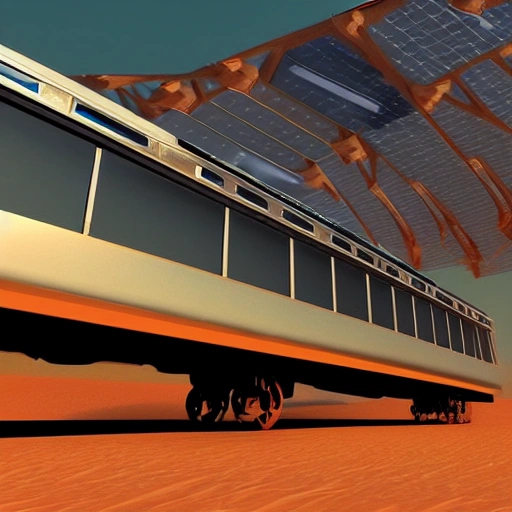 futuristic train with solar panels in a desert, solar punk, artstation