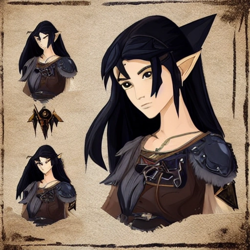 {{{llong black haired dark fantasy female mage in ancient leather clothing}}, 1girl, {{in style of the legend of zelda breath of the wild character art work}}, {dark color scheme}, strong and busty body, waist up portrait, digital water colors, sharp focus, face focus, detailed face and eyes, simple solid color background, masterpiece, artstation