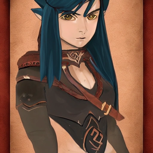 {{{llong black haired dark fantasy female mage in ancient leather clothing}}, 1girl, {{in style of the legend of zelda breath of the wild character art work}}, {dark color scheme}, strong and busty body, waist up portrait, digital water colors, sharp focus, face focus, detailed face and eyes, simple solid color background, masterpiece, artstation