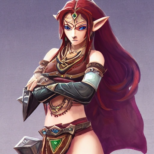 {{{llong haired dark fantasy female gerudo mage in ancient leather clothing}}, 1girl, {{in style of the legend of zelda breath of the wild character art work}}, {dark color scheme}, strong and busty body, waist up portrait, digital water colors, sharp focus, face focus, detailed face and eyes, simple solid color background, masterpiece, artstation