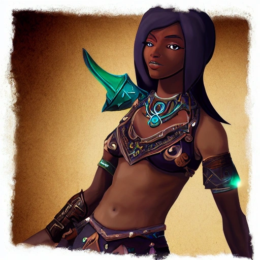 {{{dark skinned female gerudo mage in ancient leather clothing}}, 1girl, {{in style of the legend of zelda breath of the wild character art work}}, {dark color scheme}, strong and busty body, waist up portrait, digital water colors, sharp focus, face focus, detailed face and eyes, simple solid color background, masterpiece, artstation