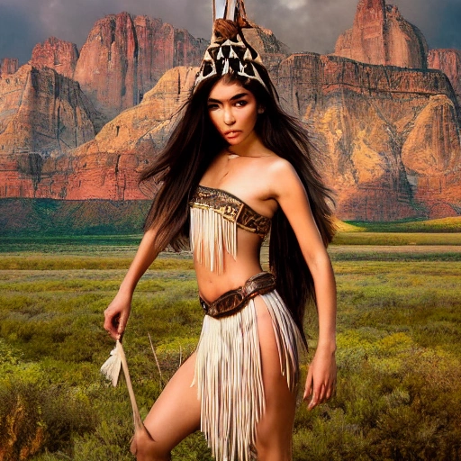 mdjrny-v4 style portrait photograph of Madison Beer as Pocahontas, young beautiful norse woman, perfect symmetrical face, transparent latex dress, (((wild west))) environment, Utah landscape, ultra realistic, concept art, elegant, ((intricate)), ((highly detailed)), depth of field, ((professionally color graded)), 8k, art by artgerm and greg rutkowski and alphonse mucha, 3D, 3D, 3D, 3D, 3D, 3D, 3D, 3D, 3D