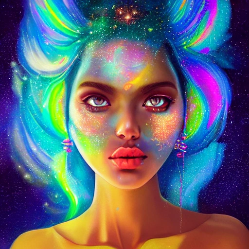 ultra realistic photo portrait of Star Seed princess, cosmic energy, colorful, painting burst, beautiful symmetrical face, nonchalant kind look, realistic round eyes, tone mapped, intricate, elegant, vibrant, Aurora lighting, highly detailed, digital painting, artstation, concept art, smooth, sharp focus, illustration, dreamy magical atmosphere, art by artgerm and greg rutkowski and alphonse mucha, 4k, 8k