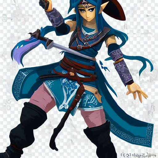 {{{long haired female sheikah sheik ninja in ancient japanese samurai armor}}, 1girl, {{in style of the legend of zelda breath of the wild character art work}}, {dark color scheme}, muscular strong body, large breasts, waist up portrait, digital water colors, sharp focus, face focus, detailed face and eyes, simple solid color background, masterpiece, artstation