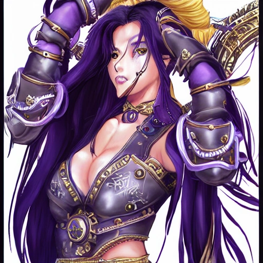 {{{long haired female warrior princess in leather clothing}}, 1girl, {{in style of genshin impact and mika pikazo}}, {vibrant color scheme}, strong body, busty body, anime, waist up portrait, digital water colors, sharp focus, face focus, detailed face and eyes, simple solid color background, masterpiece, artstation