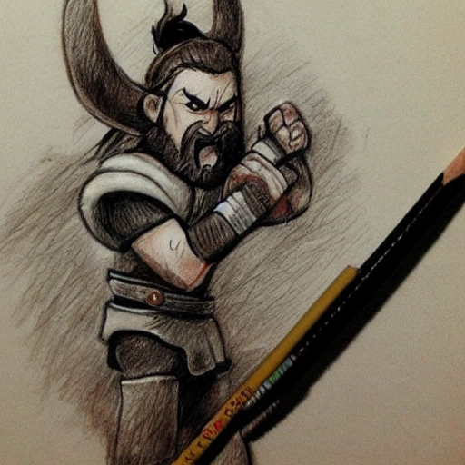 rey vikingo con un hacha sobre su hombro, Cartoon, 3D, Pencil Sketch