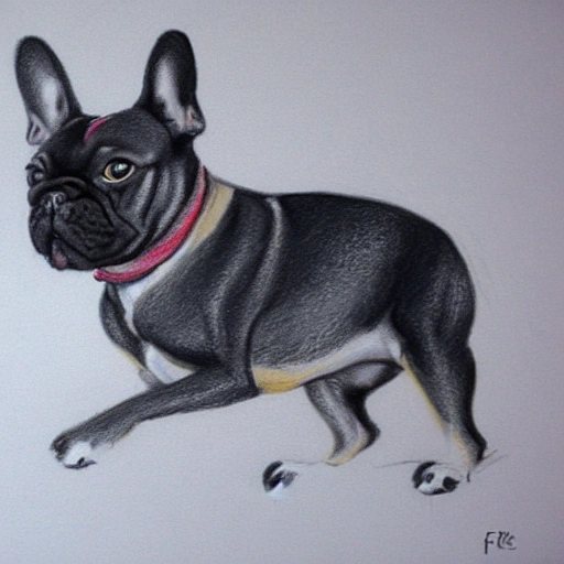 Oilpaining of a skiing frenchie dog, Pencil Sketch