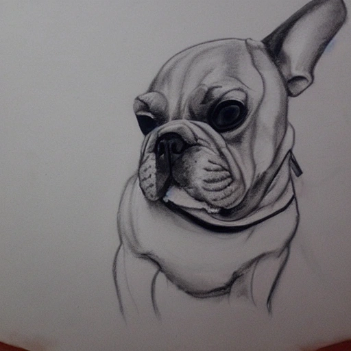 Oilpaining of a skiing frenchie dog, Pencil Sketch, 3D