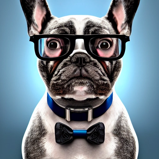 a beautiful portrait of a cute geek frenchie dog with cap , high ...