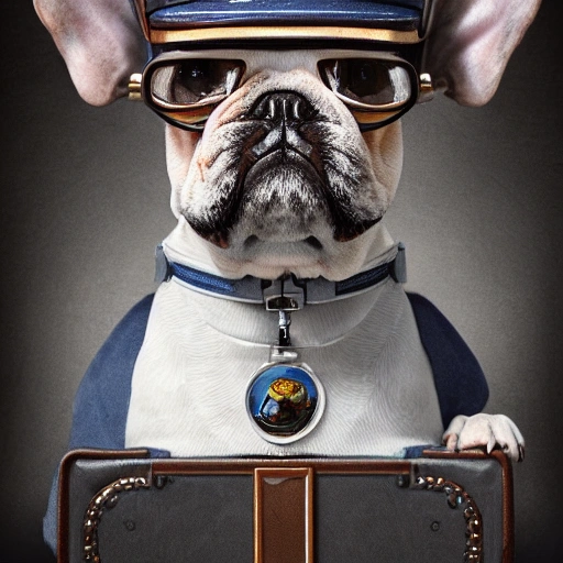 a beautiful portrait of a cute geek frenchie dog with cap , high key lighting, digital art, highly detailed, fine detail, intricate, ornate, complex, cosmonaut, painting a canvas, cute, pixar, octane render, clean design, beautiful light , Cartoon, , Pencil Sketch