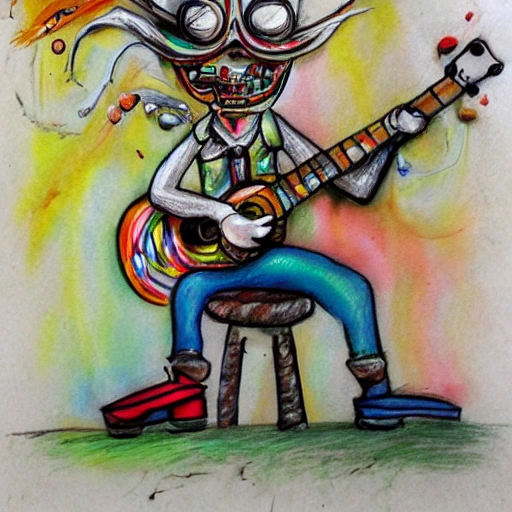 Pirata con una guitarra Trippy, Cartoon, Pencil Sketch, Oil Painting, Water Color, 3D