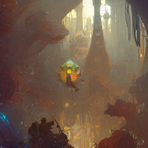 a highly detailed digital image of an imagination machine, concept art, art station, cgsociety, very detailed, intricate, detailed illustration, by greg rutkowski and alphonse mucha, Paul Lehr and Beeple, iridescent accents, ray tracing, product lighting, sharp, smooth, masterpiece