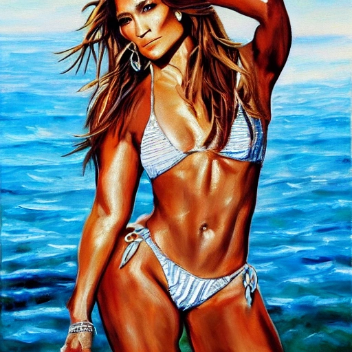Jennifer Lopez in bikini, Oil Painting